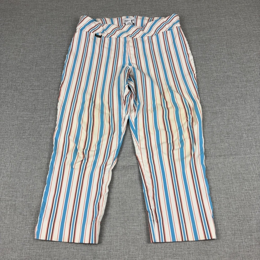 Peck & Peck Pants Womens 14 White Striped Cropped Elastic Waist Anthropologie